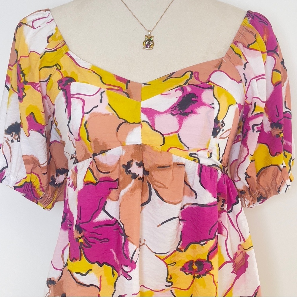 Nine West Floral Puff Sleeve Peplum Blouse Size XS - Picture 4 of 11